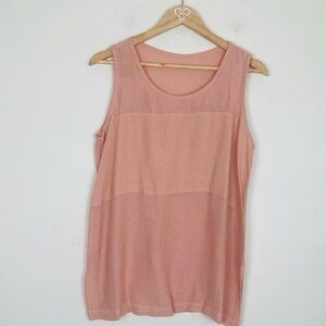 MZM Sport vintage made in USA linen blend tank top with open weave panels. M